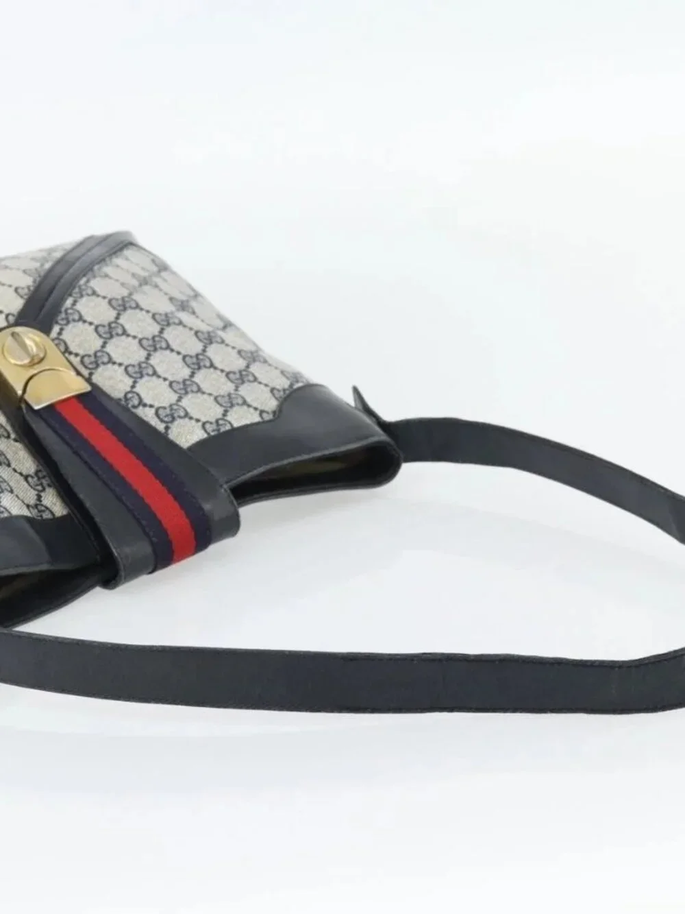 GUCCI GG Supreme Sherry Line Shoulder Bag PVC Navy Gold Auth ka4505 - Picture 7 of 16
